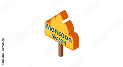 Картината върху платно Monsoon season sign on wooden post.