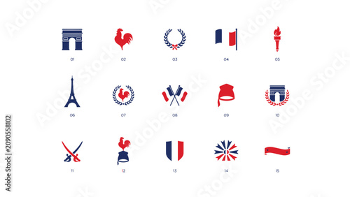 Bild auf Leinwand Minimalist national symbols icon set featuring flags emblems and architectural l