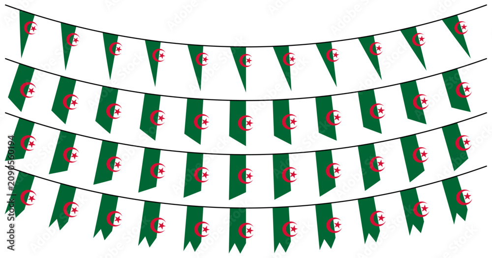 Fototapeta premium set collections Algeria flag bunting garlands. Algeria flag festive pennants. Algeria flag decorating celebration design vector illustration