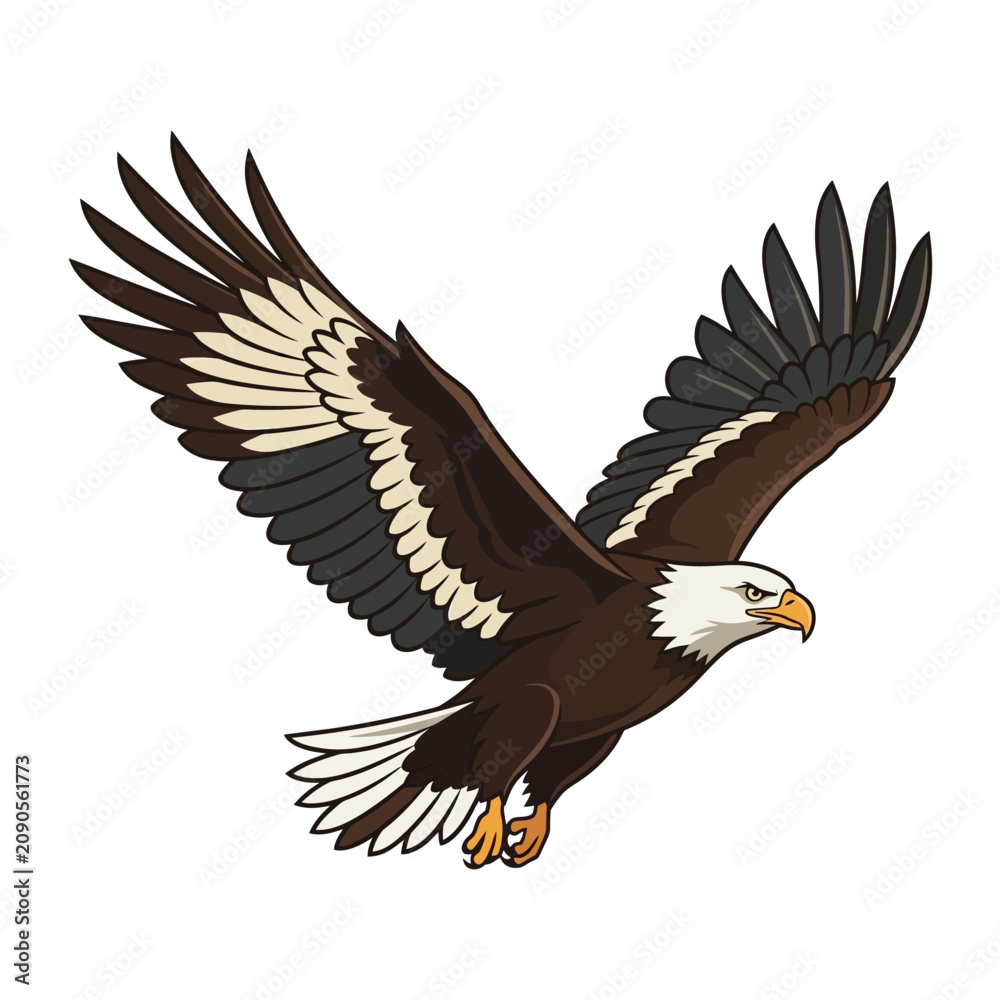 Obraz premium A majestic wild eagle with powerful wings flies high up