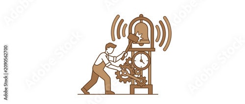 Fotografie Clockmaker Adjusting Grandfather Clock Gears and Bell