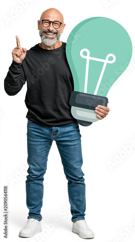 Man Holding a Light Bulb Idea