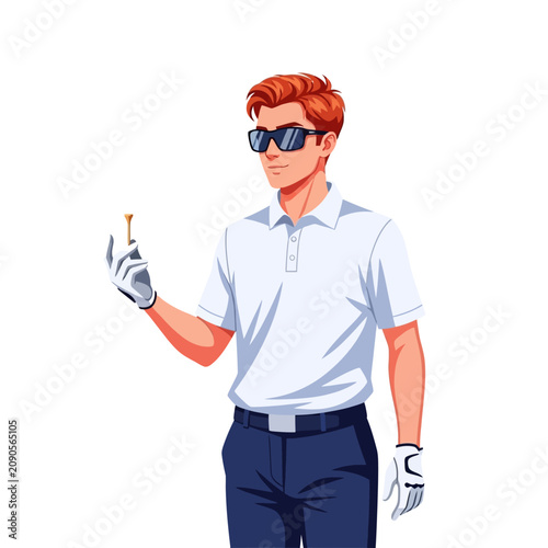 Fotografi Cool Male Golfer with Sunglasses Flipping Tee