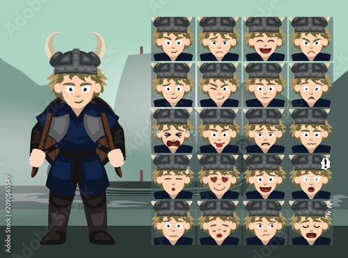 Viking Boy Cartoon Emotion faces Vector Illustration
