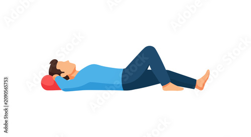 Foto Man lying on back with head resting on red pillow for relaxation