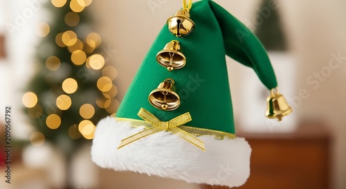 Festive Elf Christmas Hat with Silver Bells Gift.