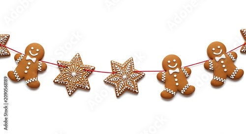 Festive Gingerbread Cookie Garland Hanging on a String.