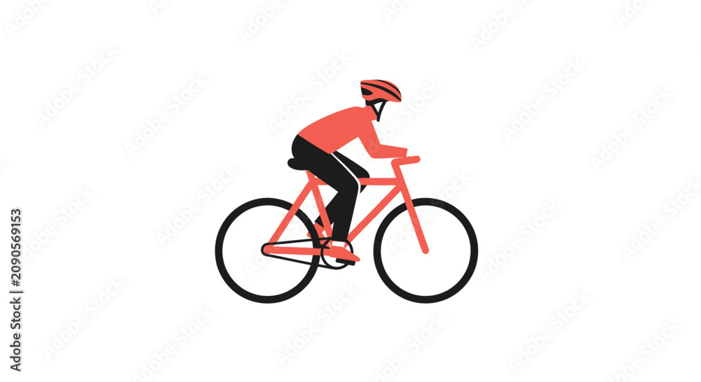 Fototapeta premium Cyclist in red jersey riding a red road bike in profile