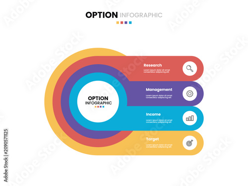 4 step, option, part or process circle layered wheel venn diagram infographic design