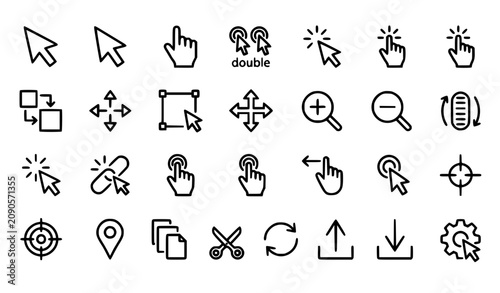 Foto Click and Cursor Thin Line Icon Set with Mouse Pointer Navigation and Editable S