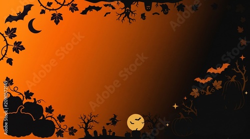 Halloween Sale Banner Background with Bats and Pumpkins Illustration