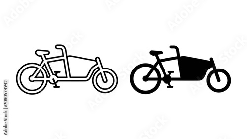 Cargo Bike Icon: A set of two graphic icons representing a cargo bike, one in outline and one in solid black, symbolizing efficient transport and urban mobility.