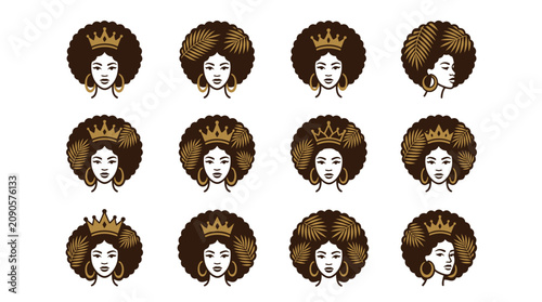 Tableau sur toile Queen Faces with Crowns.