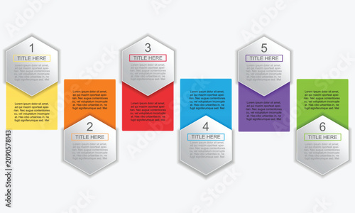6 hexagon step tab bar timeline infographic. Number timeline. Business data chart, investment goal, marketing challenge, strategy presentation, achievement diagram. vector template