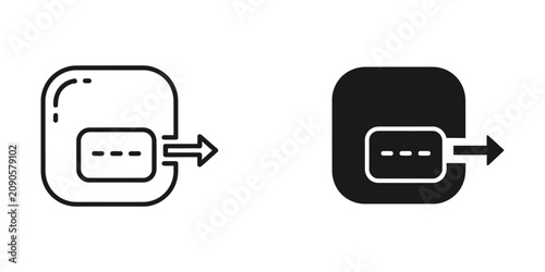 Data export square set with arrow sign in minimalist outline and solid black style for user interface