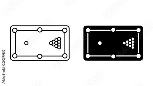 Canvastavla Billiard Table Icon Set: A clean and minimalist set of icons depicting a billiard table, one in outline and the other in silhouette, ready for game play or design elements