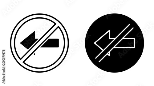 Tableau sur toile No Left Turn Symbol: Two distinct graphic representations, a white no left turn sign and a black no left turn icon, clearly indicating a prohibition against making a left turn