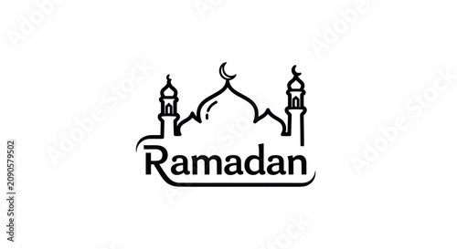 Ramadan greeting with mosque silhouette line art