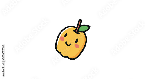 Cute cartoon yellow apple character with smiling face