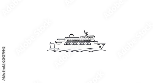 Passenger ferry ship cruising on water line art