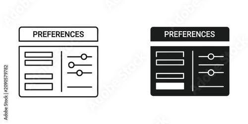 Photos Preferences menu set featuring outline and solid black styles for software setti