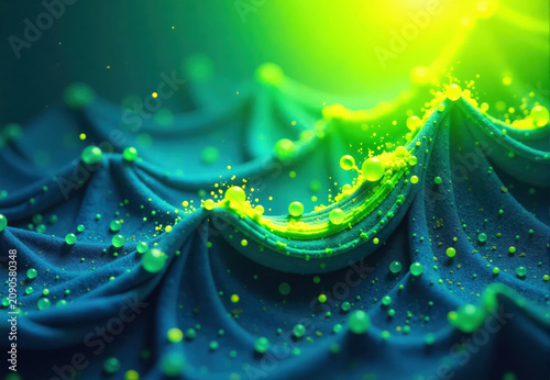 Teal Surface with Green and Yellow Spheres