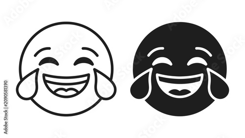 Billede på lærred Tears of Joy: Two contrasting emoji faces, one in outline and the other in solid fill, express intense laughter with tears streaming down their cheeks