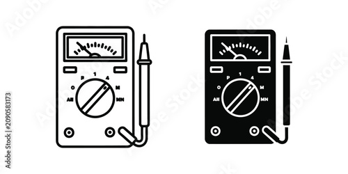 Obraz na płótnie Handheld multimeter set featuring analog dial and test probes in outline and sol