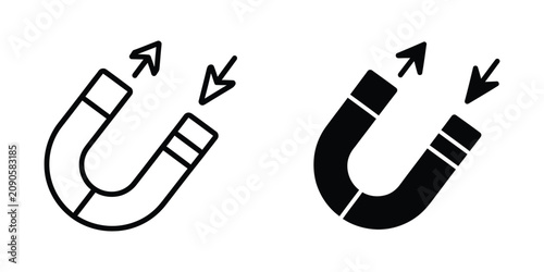 Slika na platnu Horseshoe magnet with incoming and outgoing arrow set in black and white minimal