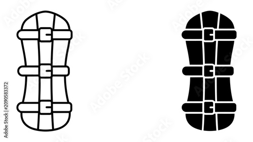 Canvastavla Protective Shin Guard Icon: Two stylized icons of a shin guard, one in outline and one in solid black, represent sports protection
