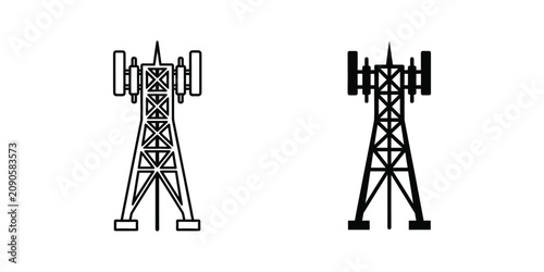 Telecommunication tower set featuring cellular signal antenna symbols in outline and solid black styles