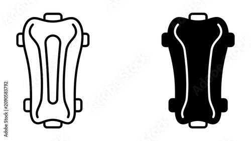 Bild auf Leinwand Shin Guard Icon: A clean, minimalist representation of a shin guard, presented in both outline and solid black versions, perfect for sports or protective gear graphics