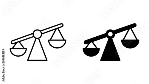 Cuadro en lienzo Scales of Justice: A stylized depiction of a balance scale, showcasing both outline and solid black versions, symbolizing fairness, equality, and legal judgment