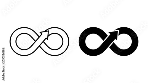 Canvastavla Infinity Symbol with Arrow: Two infinity symbols, one outlined in white and the other solid black, both featuring an arrow moving upwards within the loop