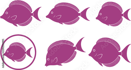 Obraz na płótnie Tomini Tang Fish Black Silhouette Icon Set Collection Marine Tropical Reef Vecto