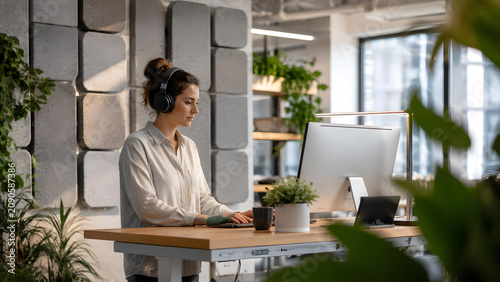 Young woman working on laptop in office