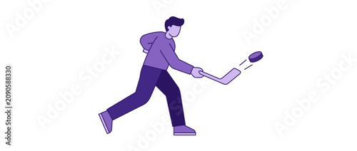 Photography Hockey Player Shooting Puck Flat Design Illustration