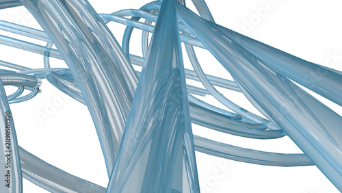 Abstract Metallic Light Blue Tangled Pipes on Black Background