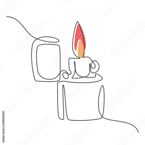Fotografie Gas Lighter One Line Art Drawing, Continuous Line Illustration, Minimalist Light