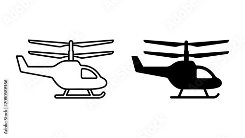 Obraz na płótnie Helicopter Iconography: A clean and modern graphic representation of a helicopter, presented in both outline and silhouette form, highlighting its iconic rotor system and fuselage