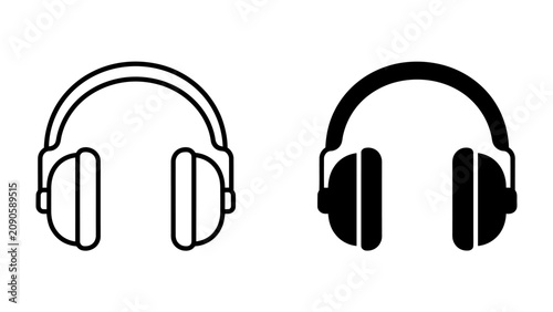 Konstfotografi Headphone Icons: A clean and modern graphic representation featuring two distinct styles of headphones, one outlined and one solid black, showcasing versatility in design