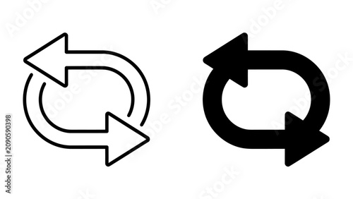 Bilde på lerret Two refresh icons, one in outline and one in solid black, symbolizing repetition