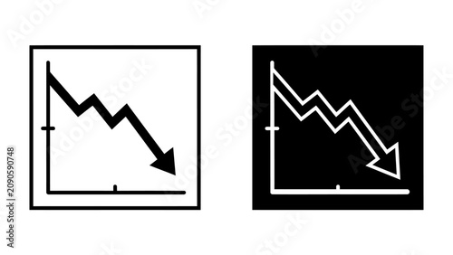 Fotografía Declining Trend Icon: A simple graphic depicting a downward trend chart, illustrating a decline in performance or value, presented in both positive and negative color schemes