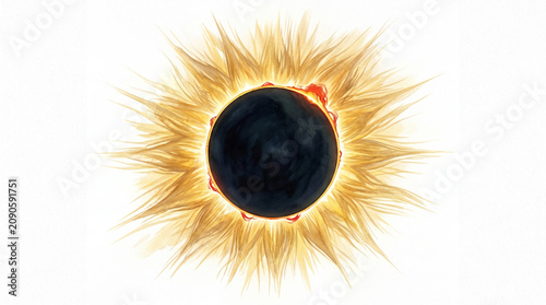 Stylized solar eclipse with glowing corona.
