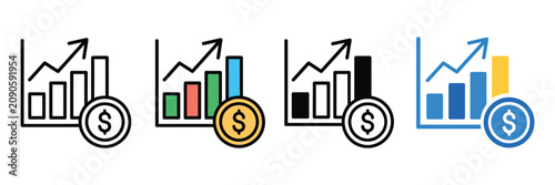 Sales growth multiple icon set, rising chart symbols