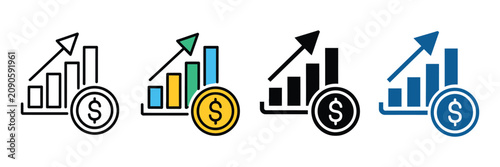 Sales growth multiple icon set, rising chart symbols
