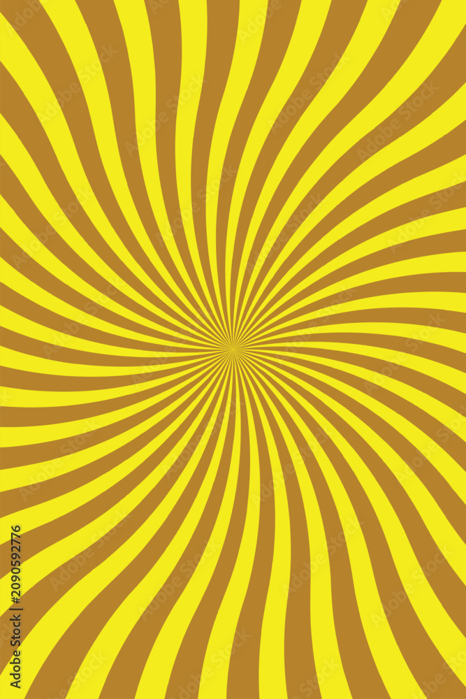 Fototapeta premium Warm yellow and brown wavy sunburst pattern background vector design featuring retro style radiating stripes for creative graphic projects wallpaper surface print element layout.