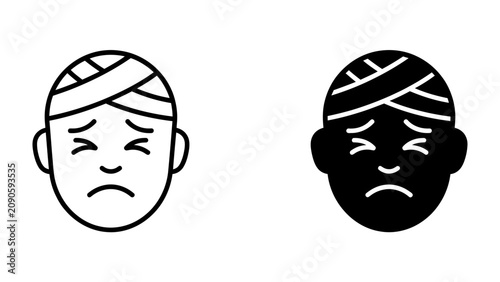 Photos Head Injury Icon: A stylized illustration depicts a head with a bandaged forehead, conveying pain and injury