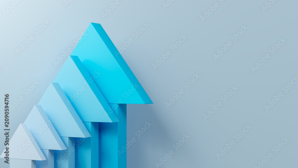 Obraz premium Blue progress arrows pointing upward showing success and growth, against a clean light blue background for business performance and strategy analytics