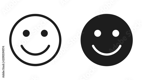 Canvastavla Duality of Emotion: Two contrasting smiley face icons, one outlined and one solid black, represent the spectrum of happiness and sadness